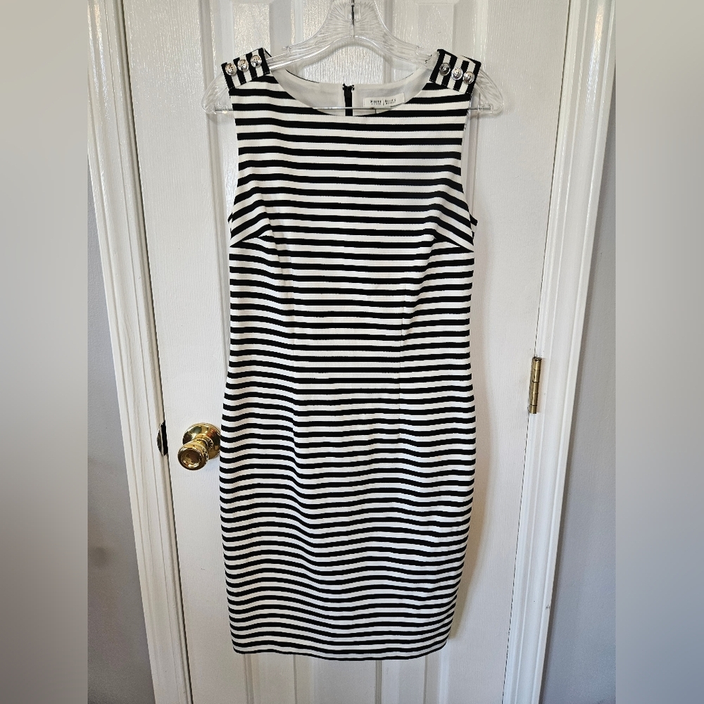 White House Black Market Black and White Striped Midi Dress 4